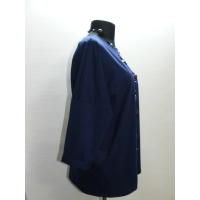 Bawełniana gruba BLUZA z wywijanym rękawem i haftem - granatowa